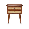 Mid-Century Modern Wooden Nightstand with Rattan Drawers