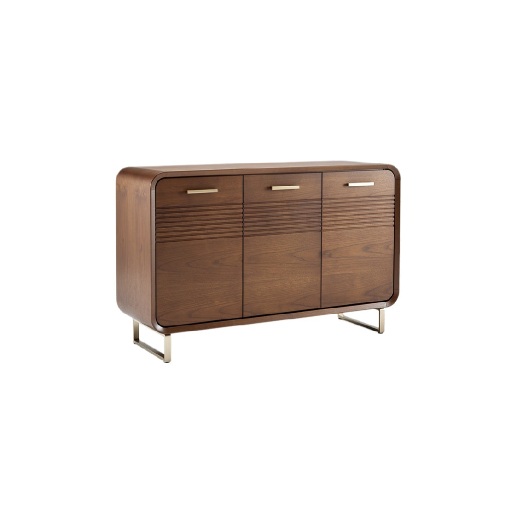 Modern Wooden Sideboard with Sleek Metal Legs and Textured Front Panels