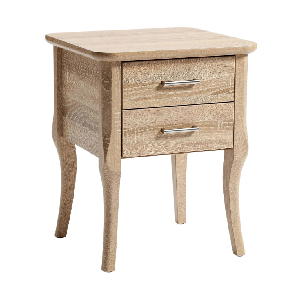 Modern Wooden Nightstand with Two Drawers and Curved Legs